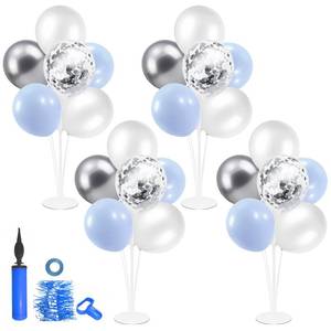 lot 14108 image: ZJDHPTY 4Set Light Blue Silver Balloon Stand Table Centerpieces Party Decor