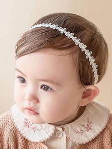 lot 14111 image: ICKEYOU Baby Girls Flower Crown Headband Lace Handmade Floral Headbands Soft Elastic Band Daisy Hairband Newborn Infant Toddler Kids for Christening Baptism Birthday Party(White, Pearl)