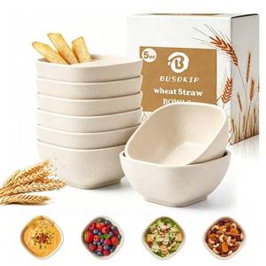 lot 14136 image: BUSOKIP Soy Sauce Dish 5 OZ, Small Bowls for Dip, Unbreakable Chip and Dip Bowl, Wheat Straw Bowl Set of 8, Condiment Cups for Party, Kitchen, BBQ, Microwave Safe Dipping Bowls for Ketchup - Beige