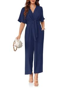 lot 14139 image: Cicy Bell Womens Small Elegant V Neck Jumpsuits Dressy Casual Short Sleeve Wide Leg Long Pants Rompers