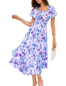 lot 14418 image: GRACE KARIN Womens Floral Maxi Wedding Guest Dress Blue Purple Floral XL