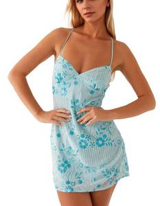 lot 14420 image: calbatic Women Sequin Sparkly Rhinestone Mini Dress Sleeveless Backless Deep V Neck Glitter Short Cami Dress Party Clubwear Blue Small