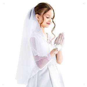 lot 14425 image: First Communion Veils for Girls Holy Communion White Kids Veils Wedding Flower Girl Veil for Wedding Baptism Communion Tulle Vaile with Comb