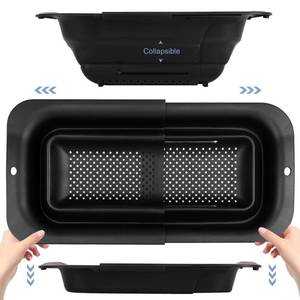 lot 14454 image: ROTTOGOON 7Qt Collapsible Colander Strainer, Expandable Over the Sink Colander, Adjustable Silicone Kitchen Sink Strainer, Foldable Large Colanders Basket to Wash Vegetable, Fruit, 15 to 19, Black