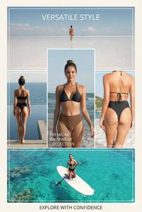 lot 14460 image: Zmart Women High Waist Thong Bikini Bottoms High Cut Swimsuit Bathing Suit Cheeky Brazilian Swimwear Bottom Black M