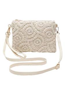 lot 14467 image: SHENHE Womens Crochet Hollow Out Crossbody Bag Vacation Summer Zipper Small Shoulder Purse Beige and White One Size
