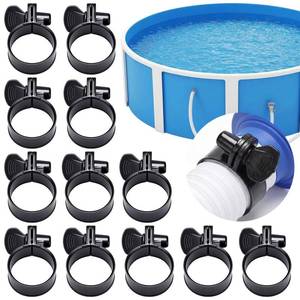 lot 14471 image: Joyfolk 12 Pcs Adjustable Plastic Hose Clamps for 1.25-1.5 Above Ground Swimming Pool Replacement Thumb Clips Screw Key Hose Clamps Plastic Filter Pump Connector Clips (Black)