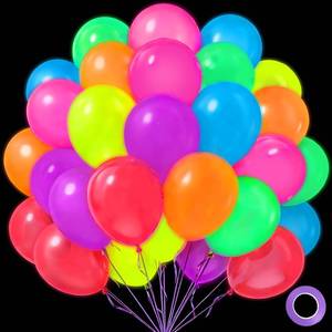lot 14475 image: Mega-L UV Neon Balloons, 100 Pcs, 12 Fluorescent Latex Balloons