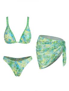 lot 14481 image: ZAFUL Womens 3 Piece Swimsuit Triangle Bikini Set with Cover Up Skirt, M