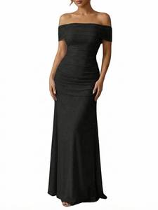 lot 14492 image: OYOANGLE Womens Off The Shoulder Maxi Dress Wedding Guest Dresses Black