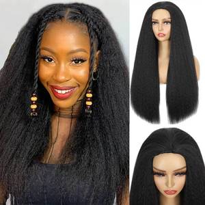 lot 14494 image: TASHEEMA Kinkystraight Half Wig 3 in 1, 24 inch Kinky Yaki Straight Black Natural Look Synthetic Hair Replacement Wig Easy to Use, 1b, Glueless No Lace