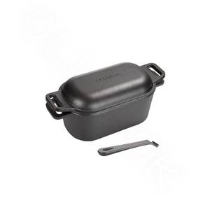 lot 19707 image: OLLAKOK 2-in-1 Pre-Seasoned Cast Iron Dutch Oven Pot with Lid as Skillet, Grill Pan, with Lid Lever, Dual Loop Handles, Oval Heavy Dutch Oven for Bread Baking, Frying, Camping, BBQ, 3.8 QT Black