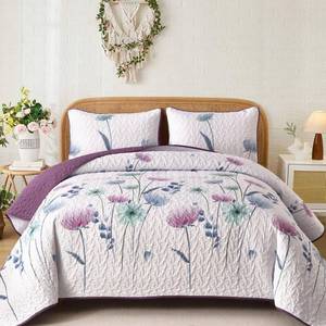 lot 19709 image: Dinjoy Queen Quilt Set-3 Pieces Floral Purple Bedspread Coverlet Set,Soft Lightweight Microfiber Bedding Set,96x90