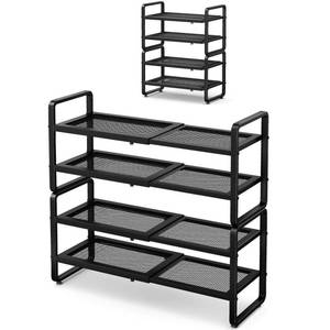 lot 19713 image: Expandable Metal Shoe Rack for Closet, Entryway & Garage, 4-Tier, Black