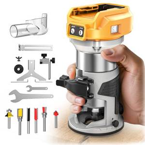 lot 19715 image: MtiolHig Cordless Compact Router Compatible with DeWalt 20V Battery (Tool Only), 6 Variable Speeds Router Tool for Woodworking, 800W Fixed Base Wood Palm Router