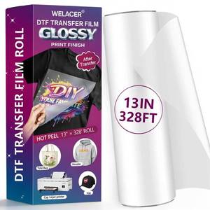 lot 19719 image: DTF Transfer Film Roll 13x328ft, Glossy Transfer Finish, Double-Sided Film