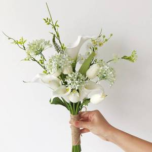 lot 19721 image: Xinhewong Tulips Hydrangea Calla Lily Artificial Flowers Real Touch Fake Flower for Bridal Bouquet Wedding Bouquet Home Decoration Party (White)