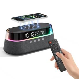 lot 19725 image: KUANGXIANG 6-in-1 Bluetooth Speaker Alarm Clock with Remote, FM Radio & Dimmable LED Night Light, 15W Fast Wireless Charger, Dual Digital Clock for Bedroom Home Office, Ideal Gifts for Him, Men Women