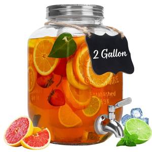 lot 19734 image: 2 Gallon Glass Beverage Dispenser with Lid, Stainless Steel Spigot, Glass Drink Dispensers for Parties, Lemonade Dispenser With Ice Cylinder for Weddings, Party,Sun Tea Jar, Water Juice Dispensers