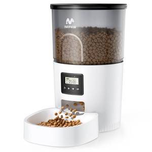 lot 19735 image: IMIPAW Automatic Cat Feeders, Timed Cat Dry Food Dispenser with Desiccant Bag, Dual Power Supply, Programmable Portion Size, 6 Meals, 20 Portions Per Day, Auto Pet Feeder for Cats and Small Dog, White