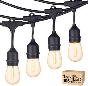 lot 19737 image: Svater Outdoor String Lights Led, 105FT Commercial Grade Patio Lights with 1W Dimmable S14 Shatterproof Bulbs, Warm White and Weatherproof Strand - UL Listed Heavy-Duty Caf� Lights, Market Lights