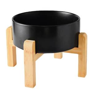 lot 19739 image: Welloyed 8 Ceramic Raised Dog Bowl - 70Oz Dog Food & Water Bowl with Elevated Non-Slip Bamboo Stand, Dishwasher & Microwave Safe, Anti Vomiting Heavy Duty Pet Bowl for Medium and Large Dogs, Black