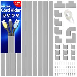lot 20079 image: Delamu Grey Cord Hider, 157in Cord Covers for 2-3 Wires on Wall, TV Cable Hider Wall, Wire Covers for Cords on Wall, Cable Raceway Cover Wire Hider Management, TV Cord Hider Wall, W0.95 H0.55in, Grey