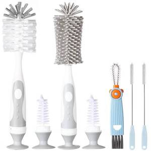 lot 20080 image: Ariseno 5-in-1 Baby Bottle Cleaner Set, Including Nylon & Silicone Bottle Brush, Cap, Straw & Nipple Brushes, BPA-Free (Grey)