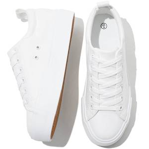 lot 20087 image: SERNIAL Womens White Platform Sneakers PU Leather Shoes(White,US9) (Worn)