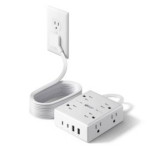 lot 20096 image: SUPERDANNY Extension Cord,Flat Plug Surge Protector Power Strip,10Ft