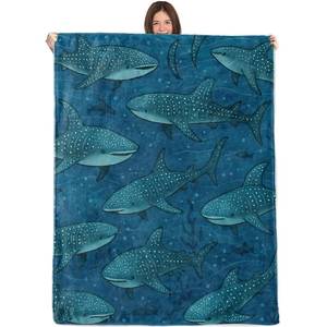 lot 20100 image: WKEDIN Whale Shark Blanket,40x50in,Cozy Flannel Throw with Underwater Ocean Fish Dark Blue Design,Soft Lightweight Gifts Blankets for Kids,Sofa Bed Travel Living Room Decor