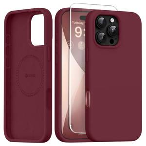 lot 20102 image: GONEZ Magnetic for iPhone 16 Pro Max Case, Compatible with MagSafe Anti-Scratch Microfiber Lining & Screen Protector, Silicone Camera Control, Shockproof Slim Phone Cover 6.9 inch, Maroon
