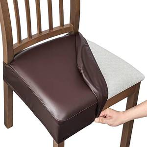 lot 20110 image: Dioxide Chair Covers Waterproof Pu Leather Seat Covers for Dining Room Chairs Set of 4,Soft Chairs Seat Slipcovers with Anti-Slip Elastic Band Protector Cover Stretch Kitchen Seat Covers(Brown)