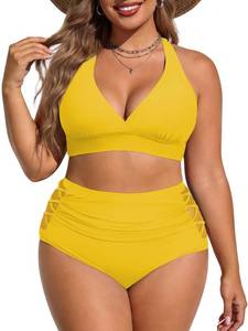 lot 20116 image: Womens Plus Size Swimsuit Two Piece Tummy Control Bathing Suits High Waisted Plus Size Bikini Swimwear Yellow 20 Plus