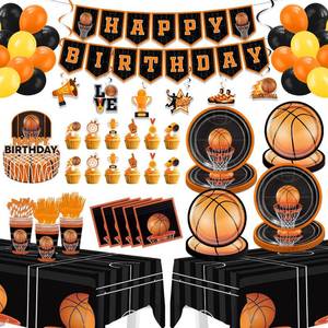 lot 20120 image: Diosnase Basketball Birthday Party Decorations - 160PCS Basketball Party Supplies with Banner, Balloons, Hanging Swirls, Plates, Napkins, Cups, Forks, Straws, Tablecloths, Cake Topper, Cupcake Toppers