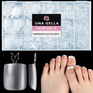 lot 20129 image: UNA GELLA Square Toe Nail Tips For Big Toe, 504Pcs 15Sizes Soft Gel Full Cover Toe Nail Tip Pre-buff Fake Acrylic Toes Nail Press Ons Soak Off Pedicure For Nail Extensions Home DIY Nails Salon