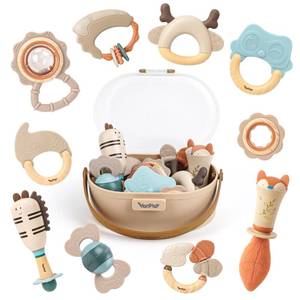 lot 20132 image: Baby Rattles & Teethers Set �� Baby Toys 0-6 Months, Teething Toys 3-6 Months, Sensory Toys with Soft Textures, Gentle Sounds & Easy-Grip Shape, Neutral Newborn Gift��10-Pack��