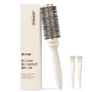 lot 20134 image: AIMIKE NaturaVol Round Brush for Blow Out, Small Round Hair Brush for Short Hair, Nano Thermal Ceramic Tech Hairbrush for Blow Drying & Curling, with 2 Clips (1.3 Inch Barrel, 2.1 Inch Bristle)