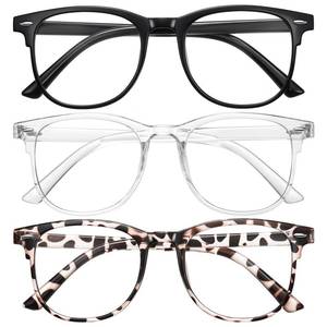 lot 20146 image: Okany Blue Light Glasses for Kids 3 Pack Anti Glare & Eye Strain Glasses Computer TV Phone Tablets UV Protection Glasses (Black  Transparent  Leopard, Clear)