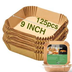 lot 20147 image: Large Air Fryer Disposable Paper Liners Square 9 Inch, 125 Pcs Parchment paper liner for 5-8QT Air fryer, Oil-proof, Water-proof, Parchment Baking Paper for Baking Roasting Microwave