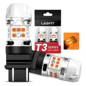 lot 20163 image: LASFIT 3157 LED Bulb Amber, T3 4157 3057 Turn Signal Bulb Built In Resistor CANBUS Error Free Front Rear Turn Signal Light 3457 3047 3357 4057 3056 3456 4156, Only For Standard Socket,Pack of 2