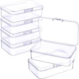 lot 20188 image: Jetec 6 Pieces Mini Plastic Clear Beads Storage Containers Box for Collecting Small Items, Beads, Jewelry, Business Cards, Game Pieces, Crafts (3.3 x 2.1 x 1 Inch)