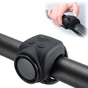 lot 20190 image: 120dB Loud Bike Horn Electric Ebike Bell, Small Battery Operated Universal Mount Horns for Motorcycle Scooter Bicycle, Waterproof, USB C Rechargeable, 4 Funny Sounds & 5 Volume Settings - Black