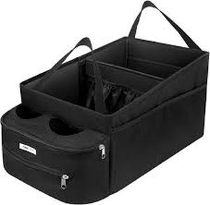 lot 8209 image: FUNNy elf Car Backseat Organizer for Cars, Collapsible Front Seat Organizer with 4 Cup Holders, Storage Pockets & Dividers, Passenger Seat Organizer for SUV, Truck, Sedan
