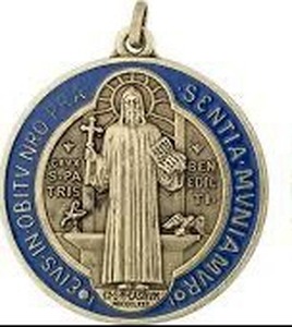 lot 12168 image: Saint Benedict Medal Pendant with Blue Bead Bracelet Set of 2