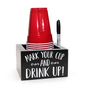 lot 1290 image: Kitticcino Wooden Party Cup Dispenser Mark Your Cup and Drink Up Cup Decor