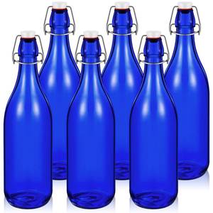 lot 1293 image: Teenyyou 6 Pcs Cobalt Blue Glass Bottles 1 L 33.75 oz Decorative Wine Bottles Flip Top Glass Water Bottle with Airtight Lid for Home Decor Garden Tree Yard Outdoor Decorations