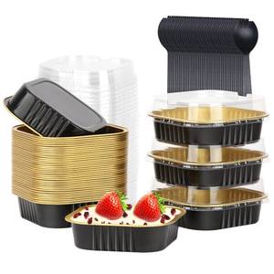 lot 1298 image: LNYZQUS 7.5oz Cupcake Mini Cake Pans With Lids 40 Pack, Aluminum Cupcake Liners Brownie Baking Pans,Square 4x4 Disposable Ramekins Creme Brulee Cups,Jumbo Muffin Tin Holders-Black In Gold