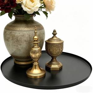 lot 1303 image: chicapica 14 Matte Black Round Metal Serving Tray with 0.4 Raised Rim �� Durable Baked Finish & Anti-Scratch Velvet Bottom �� Sleek Accent Tray for Candles, Jewelry, Coffee Table & Home Decor