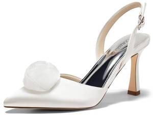 lot 1317 image: Coutgo Womens Slingback High Heels Closed Pointed Toe DOrsay Satin Buckle Pumps Flower Wedding Dress Shoes, White, Size 7.5